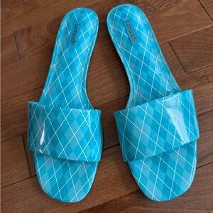 Larroudé Argyle Aqua Ivy Slide Sandals - Size 10